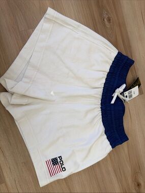 Polo by Ralph Lauren White Shorts with Navy Waistband & Flag Detail NWT XS